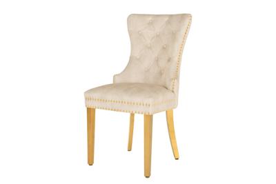 Stoel CASTLE met leeuwenkop handvat fluweel beige gouden poten in barokstijl - 46148