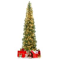 210 cm Kunstmatige Halve Kerstboom Feestelijke Boom met 150 LED-Lampjes
