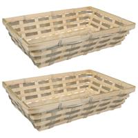 Broodmandje rechthoekig - 2x - gevlochten - bamboe hout - 34 x 24 x 8 cm - naturel / grijs