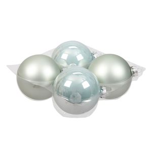 4x stuks glazen kerstballen mintgroen (oyster grey) 10 cm mat/glans   -