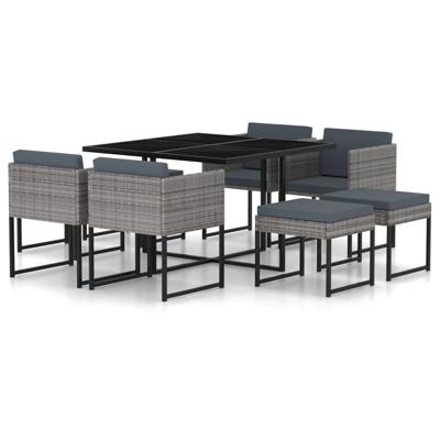 9-delige Tuinset met kussens poly rattan grijs