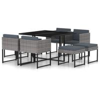 9-delige Tuinset met kussens poly rattan grijs
