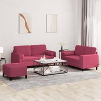 3-delige Loungeset met kussens fluweel wijnrood
