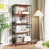 157 cm 5-Laags Boekenkast Verstelbare en Kantelbare Planken Industriële Opbergplank Stevig Metalen Frame voor Woonkamer Slaapkamer