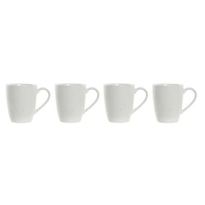 Set van 4 mokken DKD Home Decor Wit Natuurlijk Rubberwood Keramiek 300 ml 19 x 13 x 31 cm