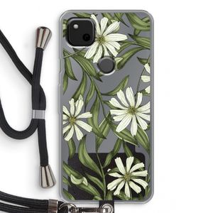 Wit bloemenpatroon: Pixel 4a Transparant Hoesje met koord