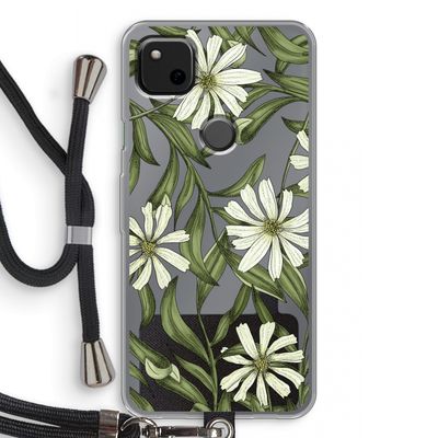 Wit bloemenpatroon: Pixel 4a Transparant Hoesje met koord