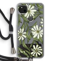 Wit bloemenpatroon: Pixel 4a Transparant Hoesje met koord