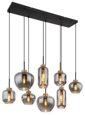 Globo 8-lichts hanglampMatt zwart met hout - 15549-8H