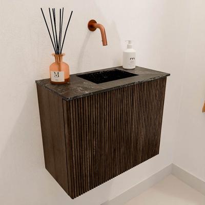 Toiletmeubel Mondiaz Joya Dlux | 50 cm | Meubelkleur Walnut | Faye wastafel Lava Wasbak Rechts | Zonder kraangat(en)