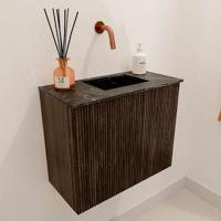 Toiletmeubel Mondiaz Joya Dlux | 50 cm | Meubelkleur Walnut | Faye wastafel Lava Wasbak Rechts | Zonder kraangat(en)