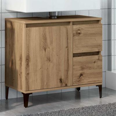 Wastafelkast 65x33x60 cm bewerkt hout artisanaal eikenkleurig