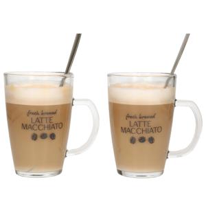 Bellatio Design Latte macchiato glazen - set 2x - incl. lepels - glas - 300 ml - koffie glazen