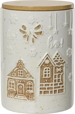 Decoris voorraadpot dolomiet peperkoek 11.5x16cm wit, bruin