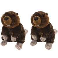 Wild Republic Pluche bever knuffel - 2x stuks - pluche bever - 30 cm - bruin - dieren knuffels