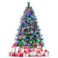 Kunstkerstboom LED Verlichte Dennenboom met Dennenappels Rode Bessen 11 Lichtmodi Kerstboom Kunstboom voor Kerstmis (180 cm)