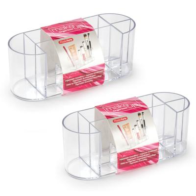 Set van 2x stuks plasticforte make-up organizers - 8-vaks - 17 x 6,5 cm - makeup houder