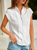 Casual Geometric Eyelet Embroidery Batwing Sleeve Button Front Shirt - thumbnail