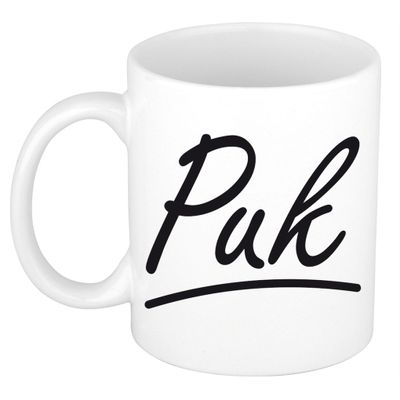 Naam cadeau mok / beker Puk met sierlijke letters 300 ml