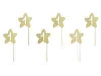 Cake Topper &apos;1&apos; Ster Goud - 6 stuks