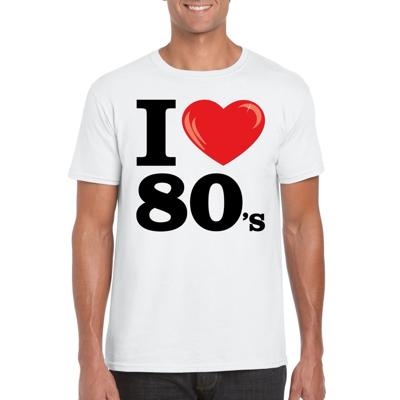I love 80s - eighties thema party - t-shirt - wit - heren - verkleedkleding - jaren 80