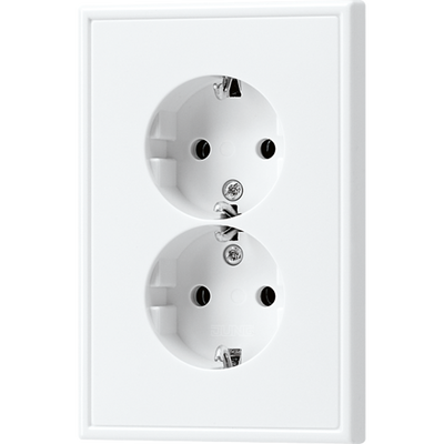 Jung wandcontactdoos 2-voudig met randaarde alpin wit LS 5015 WW voor ovale dozen