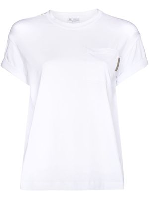 Brunello Cucinelli t-shirt en coton à ornements métalliques - Blanc