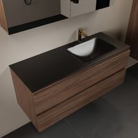 MONDIAZ AIVY 120cm badmeubel Mocha, wastafel Urban solid surface rechts 1 kraangat met spiegelkast (AI-351641URBAN-SI - AI-M120MORE - AI-C120MOMI)