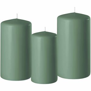 3x stuks groene stompkaarsen 10-12-15 cm