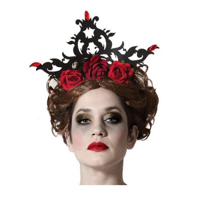Halloween/horror verkleed kroon met rozen - vampier/dark queen - kunststof - dames/meisjes