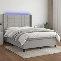 Boxspring met matras en LED stof lichtgrijs 140x200 cm