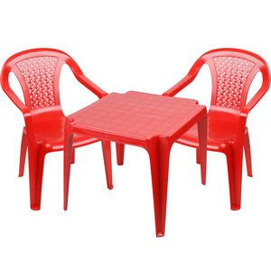 Kinderstoelen 4x met tafeltje set - buiten/binnen - rood - kunststof