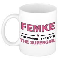 Femke cadeau mok - Woman Myth Supergirl - naam koffiemok - 300 ml - collega - moederdag