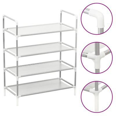 Schoenenrek met 4 schappen metaal en nonwoven stof zilverkleur