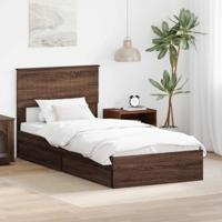 Bedframe met lade Bruin Eiken 90 x 200 cm Bewerkt hout