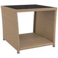 vidaXL Salontafel met glazen blad poly rattan en gehard glas beige - thumbnail