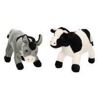 Pluche knuffel boerderijdieren set Koe en Ezel van 22 cm - thumbnail