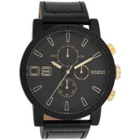 OOZOO C11212 Horloge Timepieces staal-leder zwart-goudkleurig 48 mm