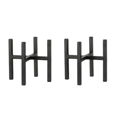 Mica Decorations - 2x - bloempot plantenpot standaard / verhoger - zwart - B14 x H16 cm - metaal