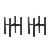 Mica Decorations - 2x - bloempot plantenpot standaard / verhoger - zwart - B14 x H16 cm - metaal