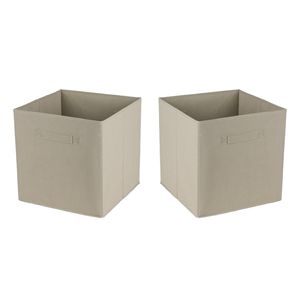 Opbergmand/kastmand Square Box - 4x - karton/kunststof - 29 liter - licht beige - 31 x 31 x 31 cm