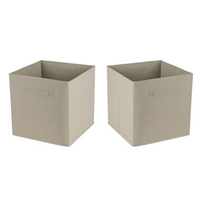Opbergmand/kastmand Square Box - 4x - karton/kunststof - 29 liter - licht beige - 31 x 31 x 31 cm