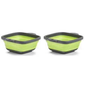 Set van 2x stuks opvouwbare vergieten/zeven grijs/groen 21,9 cm