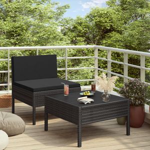 2-delige Loungeset met kussens poly rattan zwart