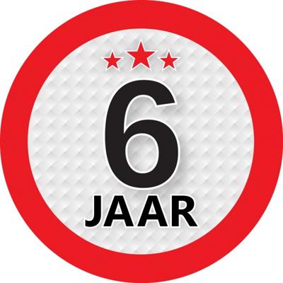 6 jaar leeftijd sticker - rond - Dia 9 cm - 6 jaar verjaardag - jubileum - leeftijd versiering