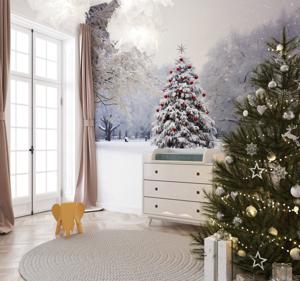 Kerstspar in de sneeuw Fotobehang boom