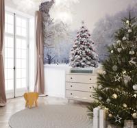 Kerstspar in de sneeuw Fotobehang boom