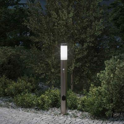 Bolderarmatuur met sensor en stopcontact 80 cm roestvrij staal IP44