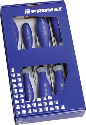 Promat Schroevendraaierset | 7-delig sleuf / PH / PZD | 3-componentengreep | 6-kant-mes / aanzet - 4000827132 4000827132
