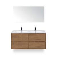 Porto Badmeubelset 120 cm - 4 laden Honey - Keramische Wastafel Wit Slim - met Spiegel